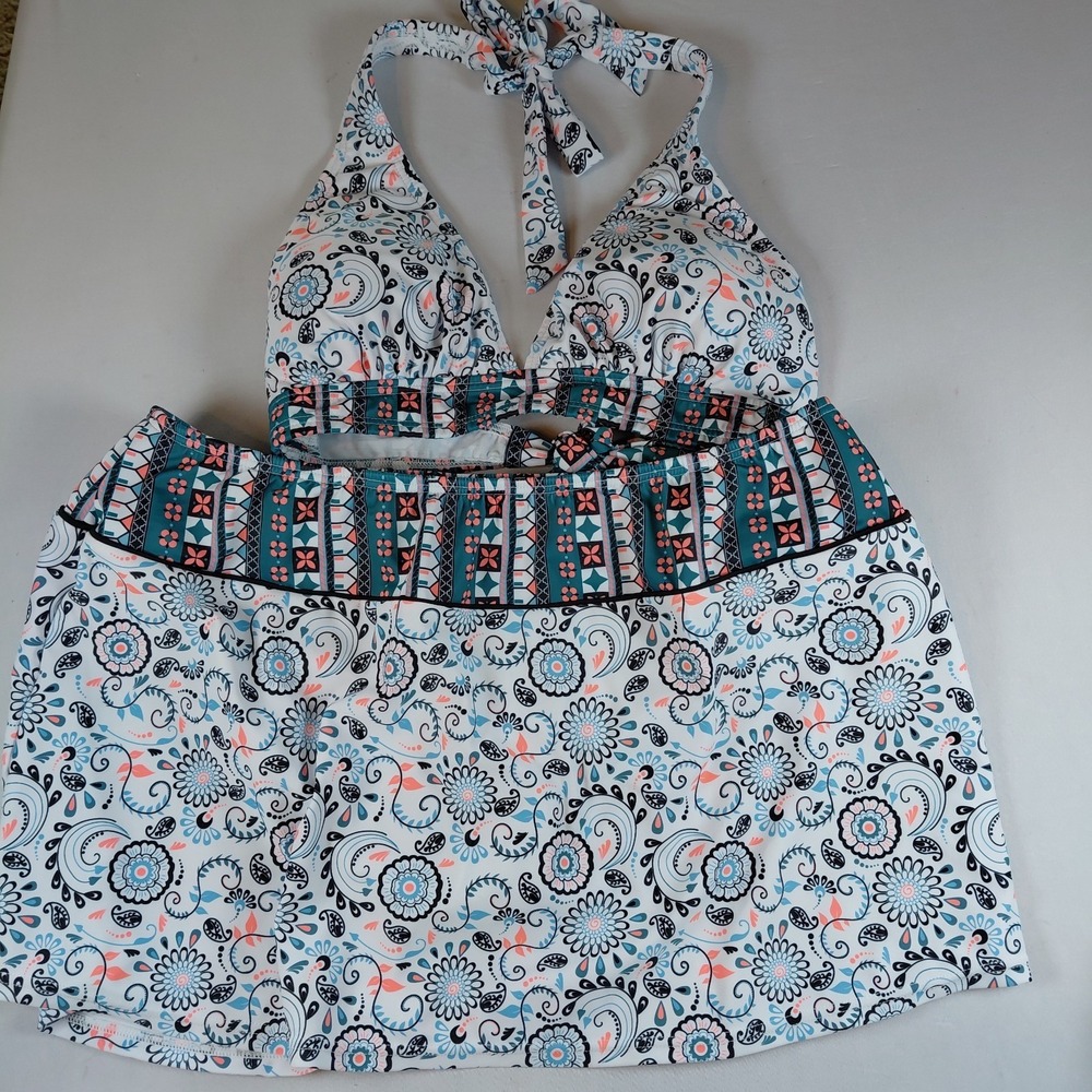 Venus Bathing Suit D2 38B-40A  Halter Skirt Sz 14 Swimsuit Set  Paisley Floral